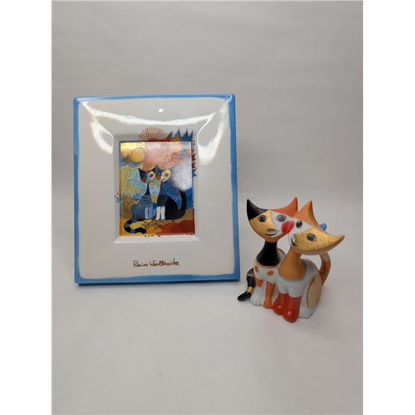 Goebel Rosina Wacht meister Due Amici Cat Figurine and Framed Wall-hanging