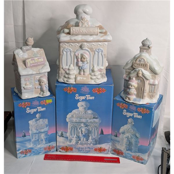 Precious Moments Sugar Town Canisters Bake Shop Cookie Tea and Coffee