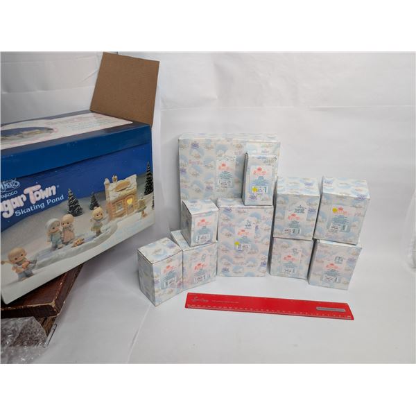 Sugar Town Precious Moments Skating Pond Complete Set