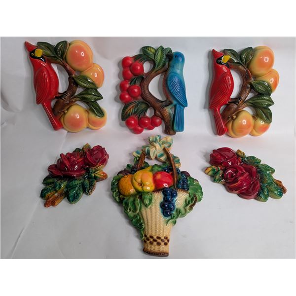 Devon ware Chalkware Wall Hangers Bluejays and Roses