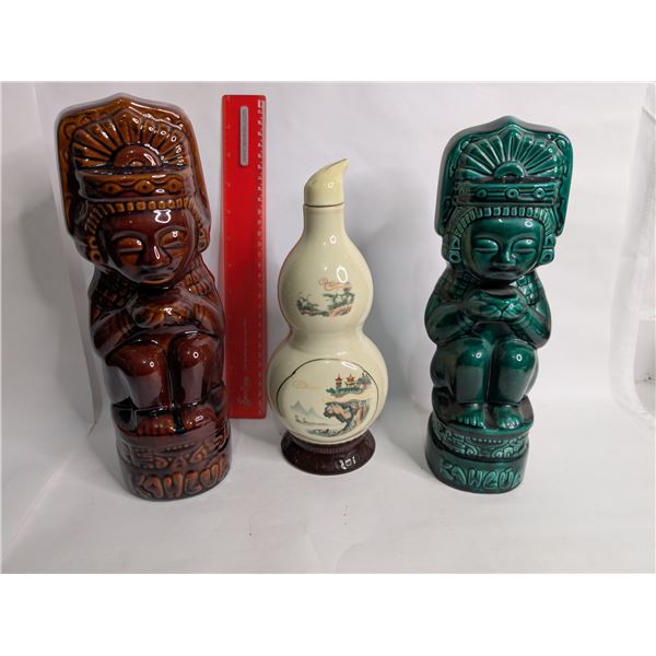 Two Kahlua Aztec Decanters from Mexico and a Chinese Medicinal Decanter