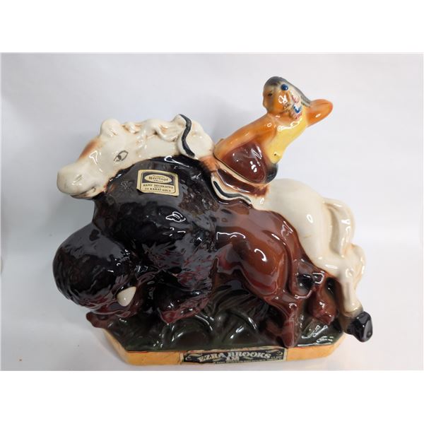 Heritage China Ezra Brooks Whiskey Indian on Horseback Hunting Bison