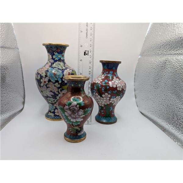 Cloisonne Vases x 3
