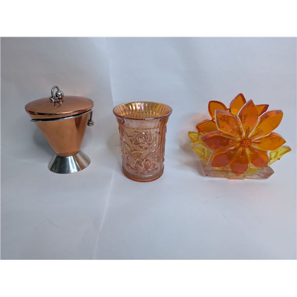 Vintage Napkin Holder Carnival Glass Cup and Atomic Cigarette Holder