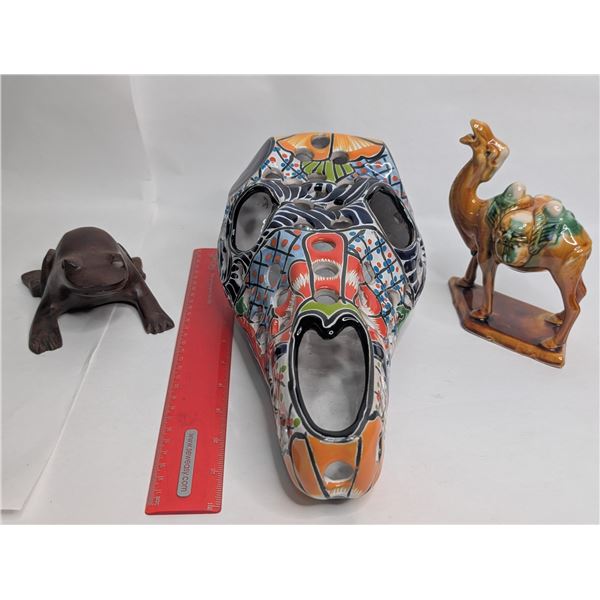 Tang Style Glazed Camel Figurine Talavera Horse Skull Ironwood Frog