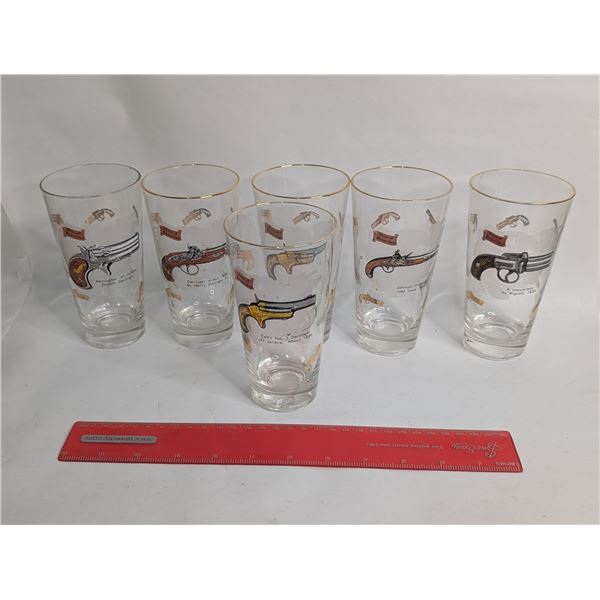Set of Six Vintage Hiball Glasses with Six Shooters