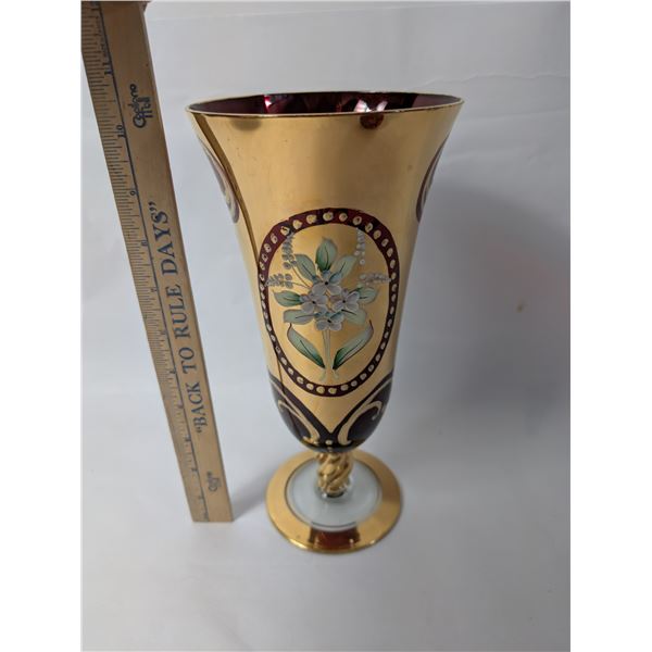 Tall Murano Italian Vase with Heavy Gilt