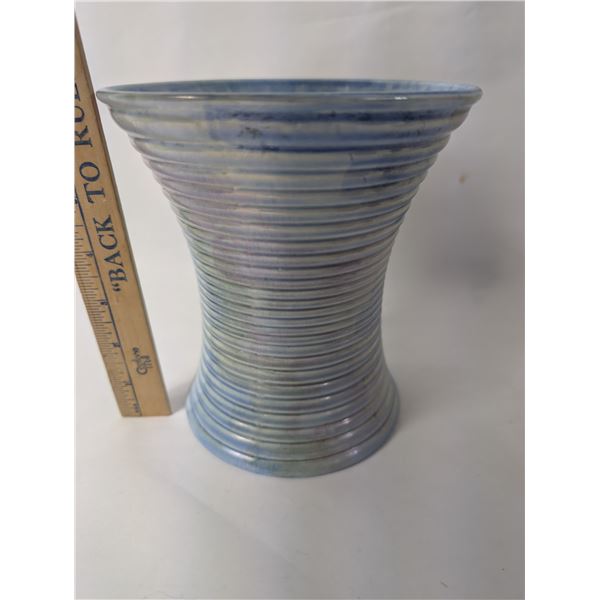 Maling Ribbed English Pottery Vase Iridescent Blue