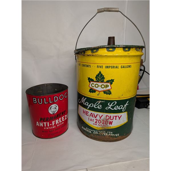 5 Gallon Coop Oil Can Bulldog Antifreeze Tin