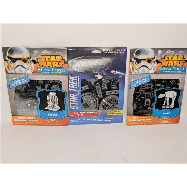 Star Wars Metal Earth 3D Metal Model Kits x 2 and One Star Trek USS Enterprise