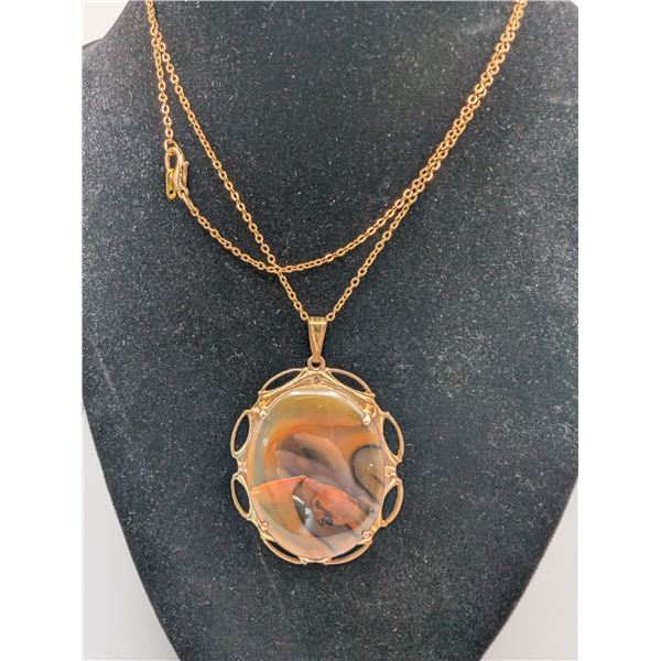 Banded Agate Pendant Necklace with Chain