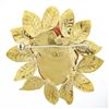 Image 5 : Vintage GIA NO DYE Carved Rose Coral Pin Brooch w/ 18k Gold Textured Leaf Frame