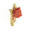 Image 7 : Vintage GIA NO DYE Carved Rose Coral Pin Brooch w/ 18k Gold Textured Leaf Frame