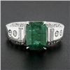 Image 2 : Platinum 3.67 ctw GIA Octagonal Green Emerald w/ Baguette & Round Diamond Ring