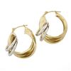 Image 5 : Solid 14K Two Tone Gold Polished Tubes Large 25.2mm Hallow Design Hoop Earrings
