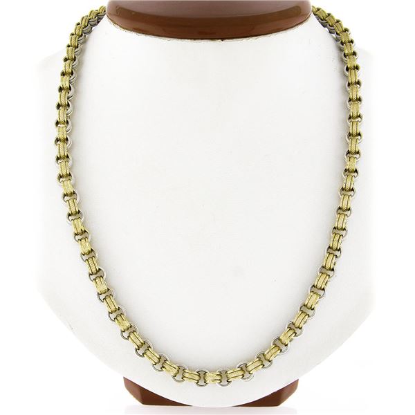 14K Two Tone Gold 23.5" Textured Round Open Rolo Cable Link Chain Necklace