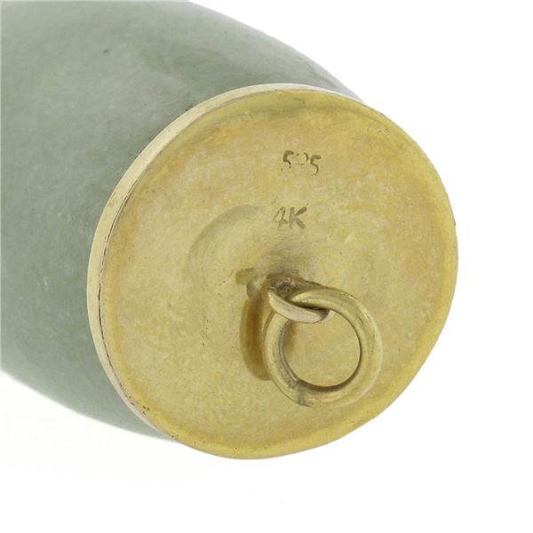 Vintage Solid 14k Yellow Gold Green Jade Large Figa Hand Charm Pendant