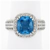 Platinum 3.58 ctw Cushion Aquamarine w/ Diamond Halo & Accents Mil grain Work Ri