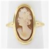 Vintage 10k Yellow Gold Elongated Oval Carved Shell Cameo Cocktail Ring