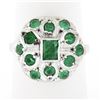 Vintage 14k White Gold 1.0 ctw Bezel Green Emerald Platter Cluster Cocktail Ring