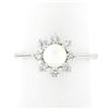 NEW Classic 18k White Gold 5.25mm Pearl 0.40 ctw Round Diamond Flower Cluster Ri