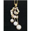 Vintage 14K Yellow Gold Round Pearl &.20 ctw Diamond Spiral 16" Pendant Necklace