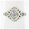 Antique 18k Gold 0.60 ctw Old Mine Cushion Diamond Floral Filigree Engagement Ri