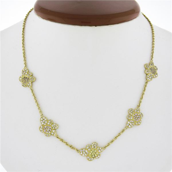 18k Gold GIA 2 ctw GIA Colored Pink Yellow Diamond Flower Station Necklace Chain