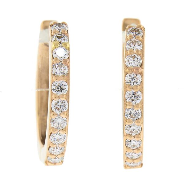NEW Classic 14k Rose Gold 0.20 ctw Pave Diamond 12.5mm Petite Huggie Hoop Earrin