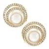 Image 1 : 14K Yellow Gold 11mm Mabe Pearl & Dual Channel Diamond Circle Button Earrings