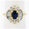 Estate 14k Gold 1.84 ctw Oval Sapphire & Baguette Diamond Ballerina Cocktail Rin