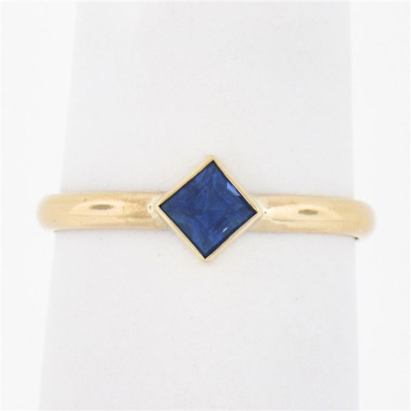 Simple Petite 14k Gold 0.35 ctw Square Step Cut Bezel Set Sapphire Solitaire Rin