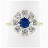 Antique FRENCH 18k TT Gold GIA NO HEAT Sapphire & Diamond Flower Cluster Ring