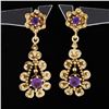 Image 2 : Vintage Victorian Revival 14k Gold Amethyst Textured Tear Drop Dangle Earrings