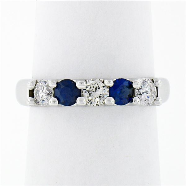 New 14K Gold.89 ctw Round Brilliant Diamond Sapphire U Setting Wedding Band Ring
