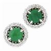 NEW 18k White Gold 1.72 ctw Round Cabochon Emerald w/ Diamond Halo Stud Earrings
