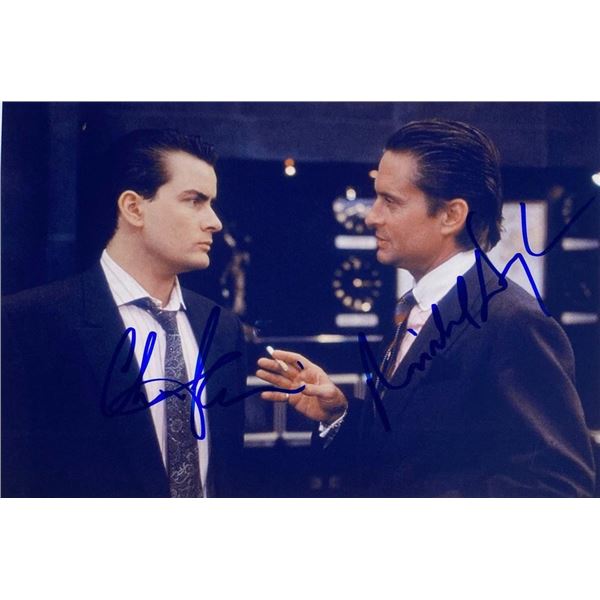 Wall Street Michael Douglas and Charlie Sheen facsimile signed movie photo