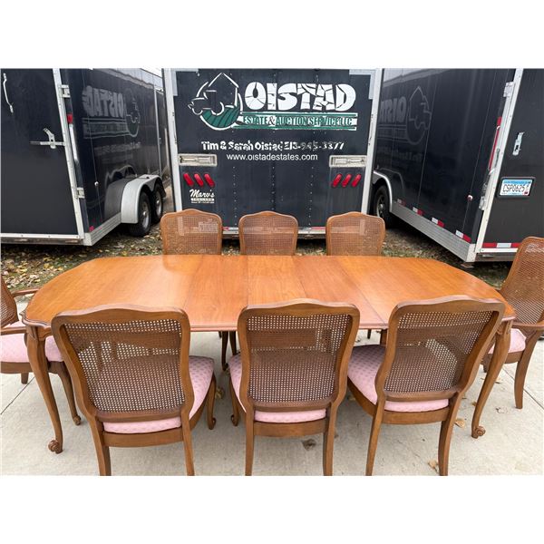 SOLID WOOD TABLE WITH EIGHT (8) CHAIRS AND THREE (3) LEAVES