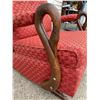 Image 2 : VINTAGE WOODEN SWAN ARM ROCKING CHAIR WITH MID-CENTURY UPHOLSTERY AND MATCHING OTTOMAN