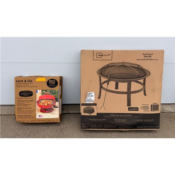 FIRE PIT - NEW, IN BOX; AND LOCK AND GO PORTABLE GRILL - NEW, IN BOX