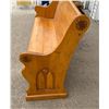 Image 9 : WOODEN PEW WITH A "CATHEDRAL WINDOW" ARCH AND FLOWERS CARVED INTO EACH END