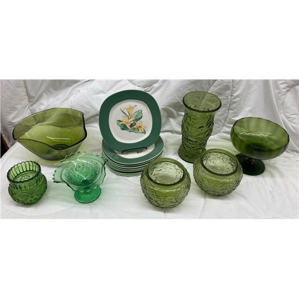 GREEN GLASS DISHES