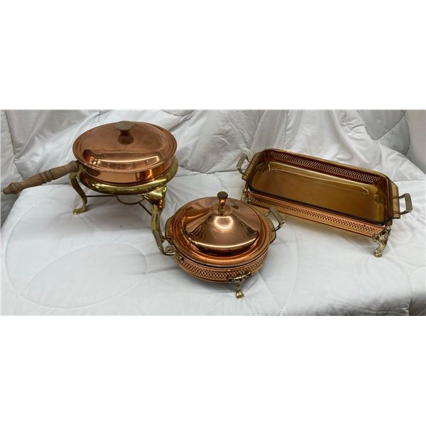 COPPER AND ANCHOR HOCKING COOKING/SERVING SET