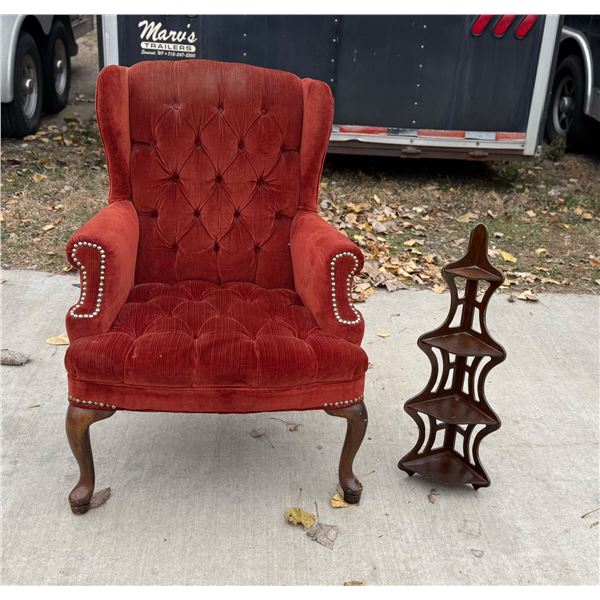 VELVET CHAIR AND DAINTY CORNER SHELF