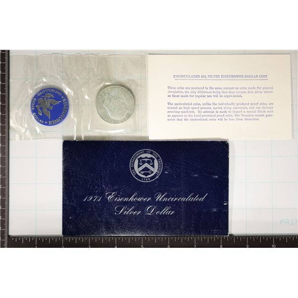 1971 IKE SILVER DOLLAR (BLUE PACK) WITH PAPERWORK