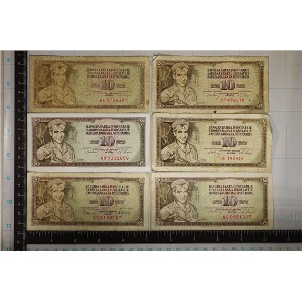 6-1968-YUGOSLAVIA 10 DINARA BILLS. 1 IS CRISP UNC