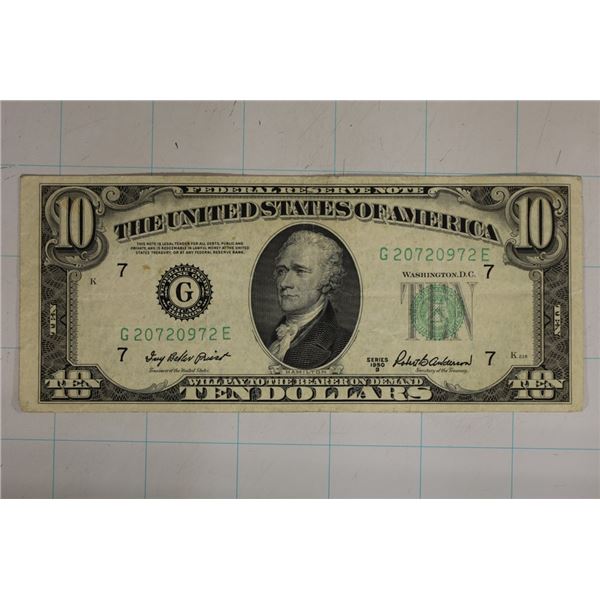 1950-B $10 FRN GREEN SEAL NOTE G20720972E