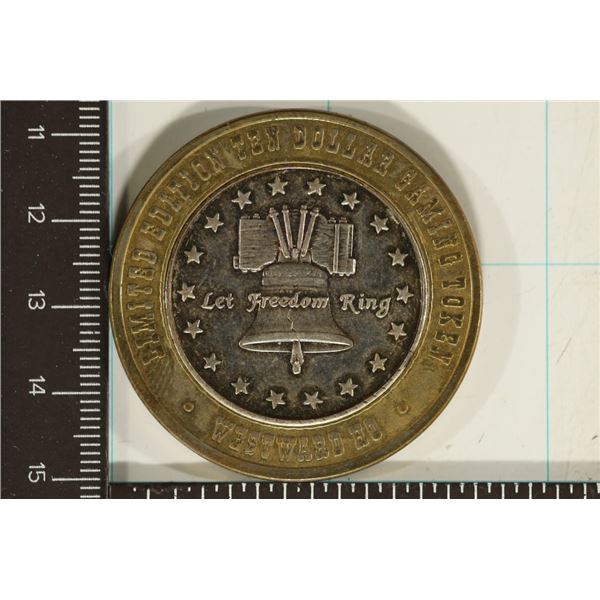 CASINO $10 SILVER TOKEN (UNC) WESTWARD HO