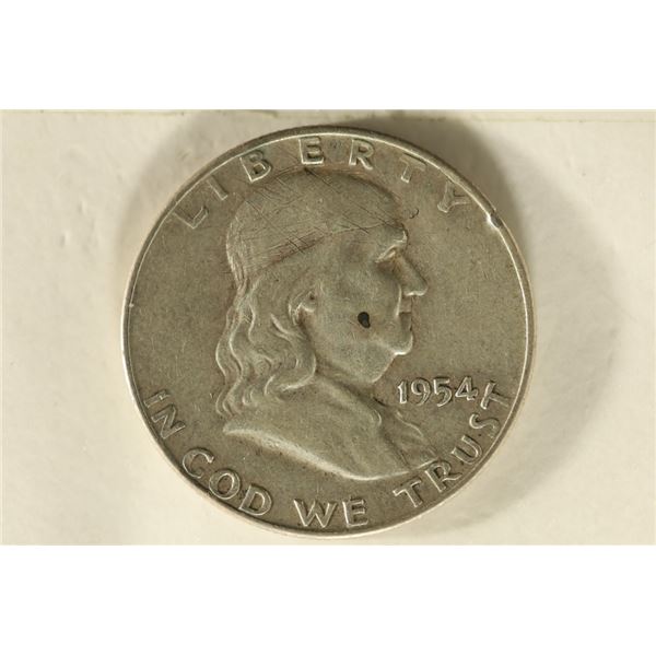 1954-D SILVER FRANKLIN HALF DOLLAR SCRATCHED