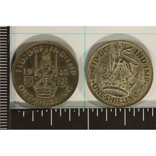 1941 & 1943 GREAT BRITAIN SILVER 1 SHILLINGS .1818